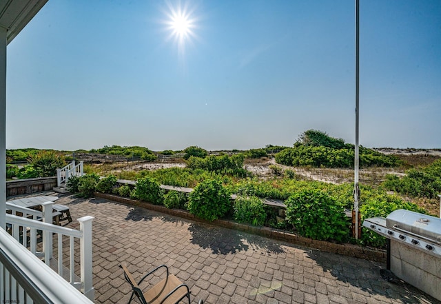 view of patio featuring a grill