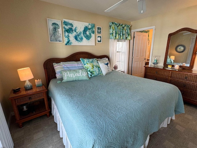 bedroom featuring ceiling fan and carpet flooring