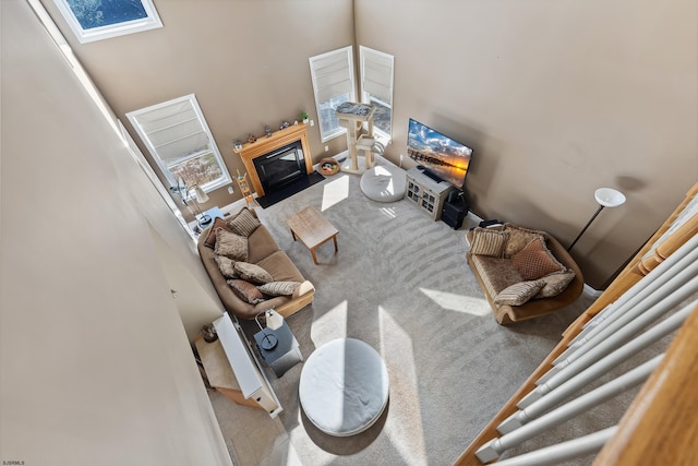 living room featuring a high ceiling