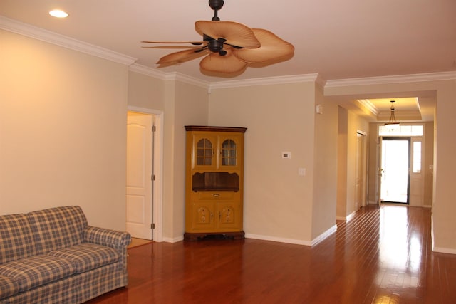 16 Primrose Cir, Egg Harbor, NJ 08234 - living area with wood finished floors, ceiling fan, baseboards, crown molding, and recessed lighting