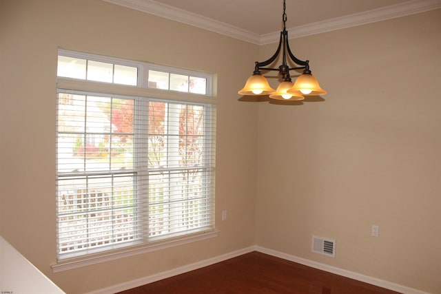 interior space with crown molding, dark wood-type flooring, and a wealth of natural light