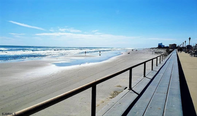 view of water feature with a view of the beach