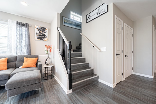 staircase with wood-type flooring