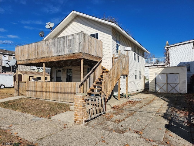 exterior space featuring a shed