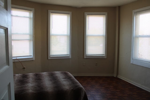 interior space with dark parquet floors