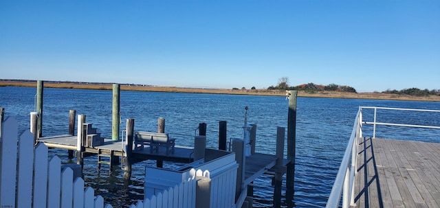 view of dock with a water view