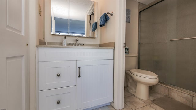 4540 W Brigantine Ave Unit N-102, Brigantine, NJ 08203 - bathroom featuring a stall shower, toilet, vanity, and tile patterned floors