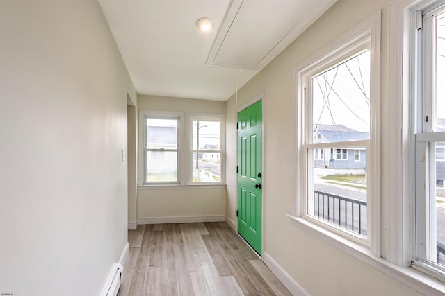 doorway with light hardwood / wood-style flooring