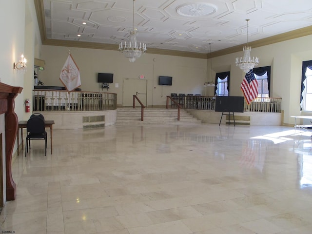 interior space featuring a notable chandelier and crown molding