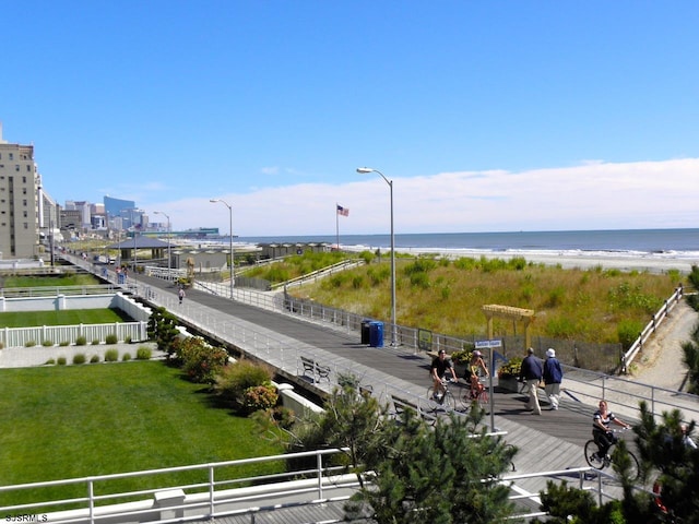 aerial view featuring a beach view and a water view