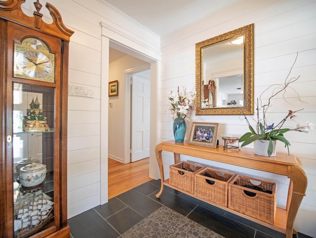 hallway featuring dark wood-type flooring