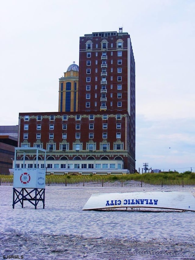 view of building exterior with a water view