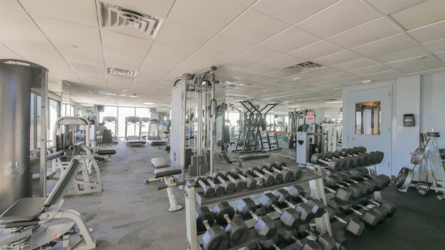 gym with a drop ceiling