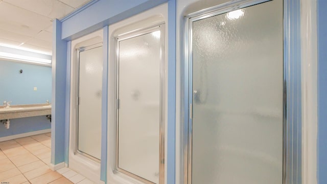 bathroom featuring walk in shower and tile patterned floors