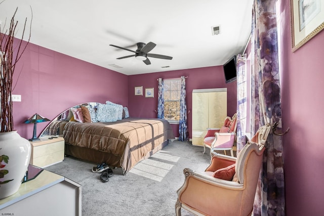 bedroom featuring carpet flooring and ceiling fan