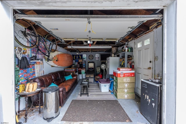 garage featuring white refrigerator