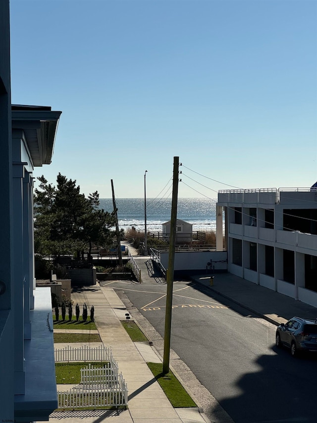 view of patio / terrace with a water view