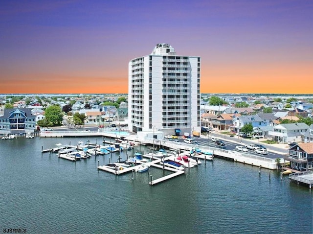 view of water feature with a boat dock