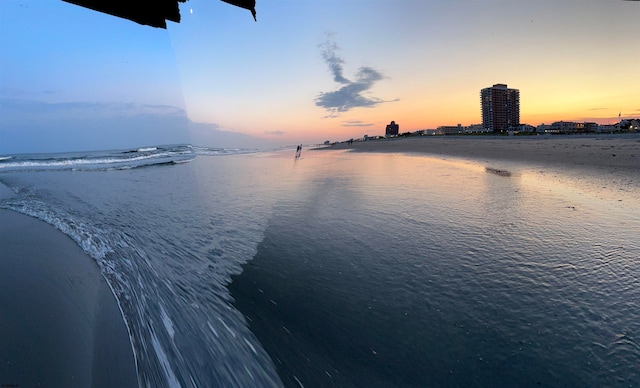 view of water feature with a view of the beach