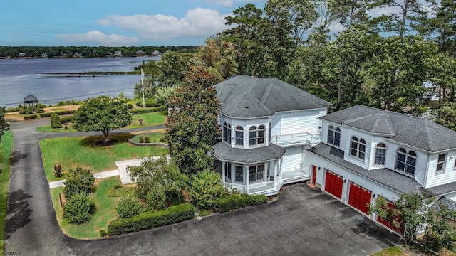 aerial view with a water view