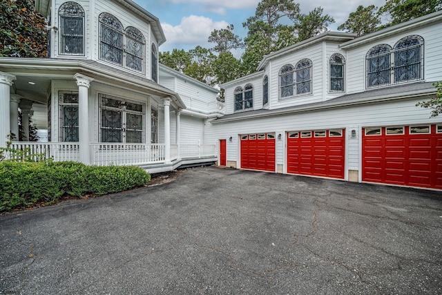 exterior space with a garage