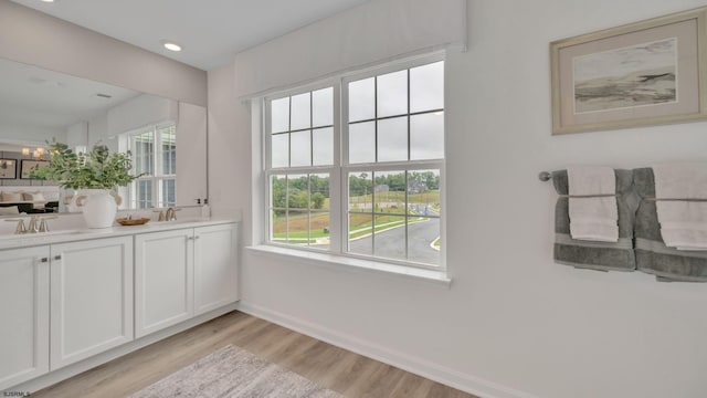 bathroom featuring vanity and wood-type flooring