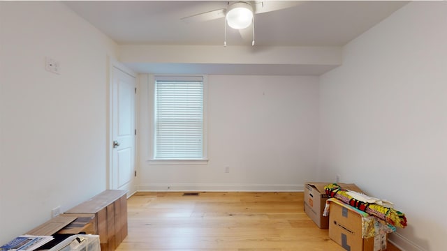 unfurnished room featuring light hardwood / wood-style floors and ceiling fan