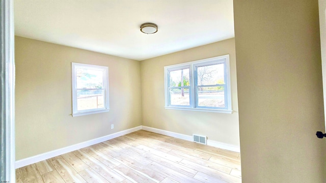 spare room with light wood-type flooring and a wealth of natural light