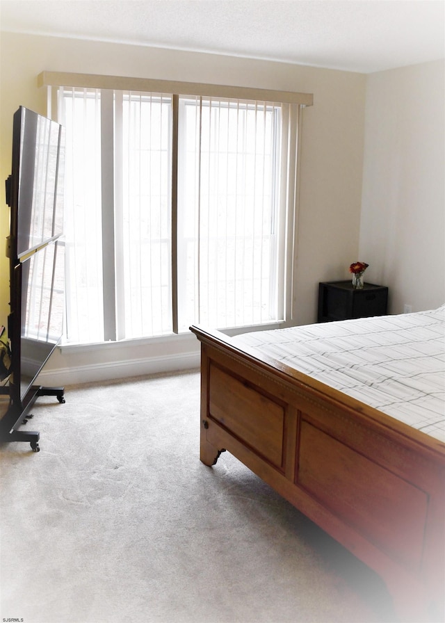 bedroom featuring multiple windows and light colored carpet