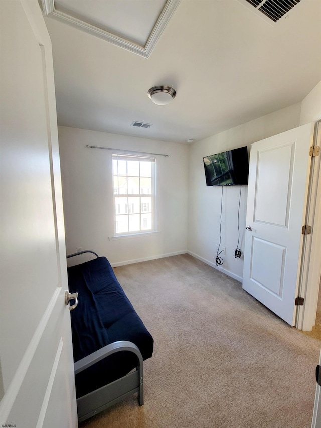 living area with light colored carpet