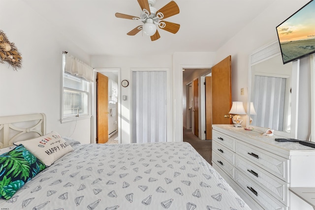 bedroom featuring carpet and ceiling fan