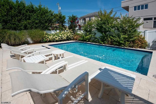 view of swimming pool with a patio