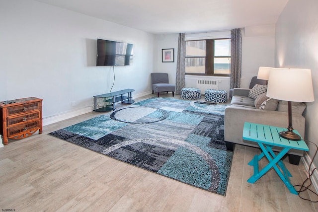 living room featuring hardwood / wood-style flooring and radiator