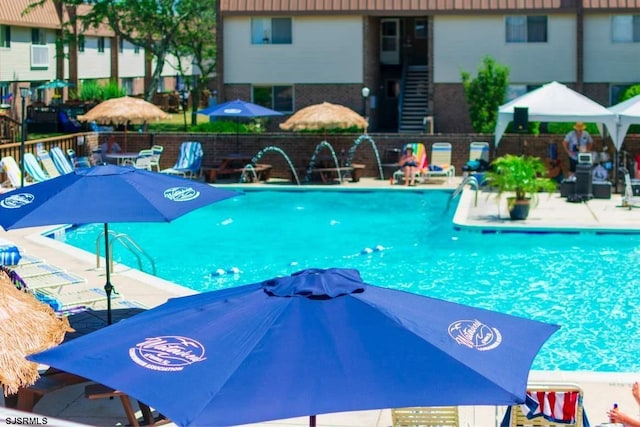 view of swimming pool with a patio area