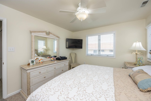 bedroom with carpet flooring and ceiling fan