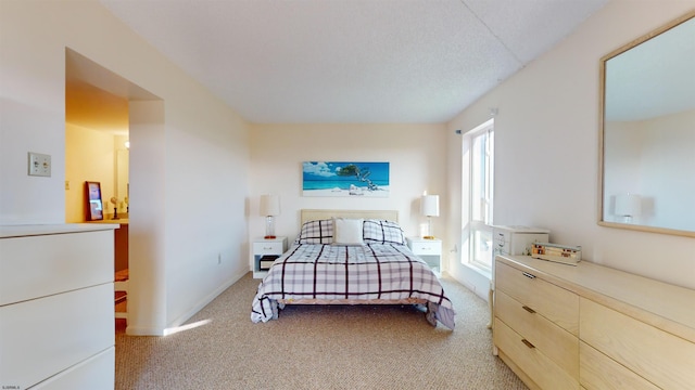 bedroom featuring multiple windows and light carpet