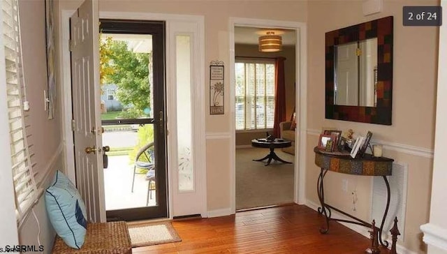 doorway to outside featuring wood-type flooring and a wealth of natural light