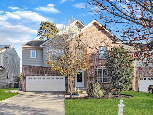 front facade with a front yard and a garage