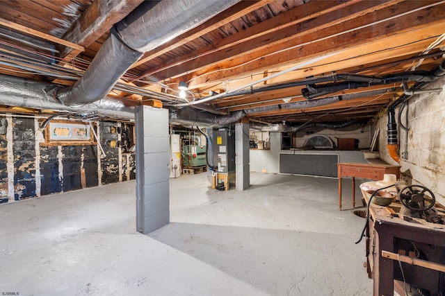 basement with heating unit