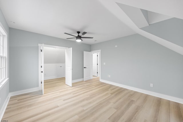 bonus room with ceiling fan, light wood-type flooring, and lofted ceiling