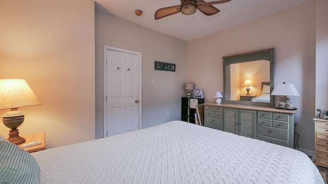 bedroom featuring ceiling fan