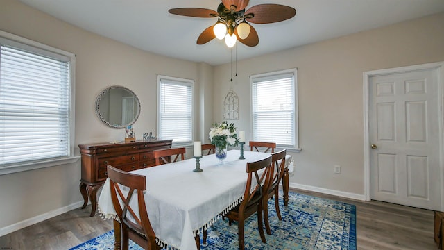 dining room featuring hardwood / wood-style flooring and ceiling fan