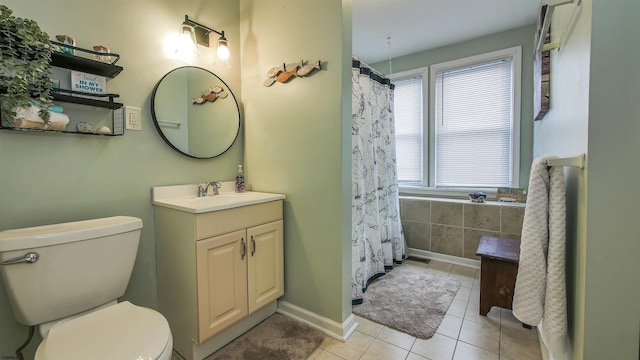 bathroom featuring tile patterned floors, vanity, and toilet