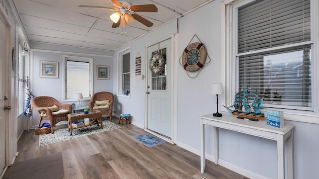 interior space featuring ceiling fan and wood-type flooring