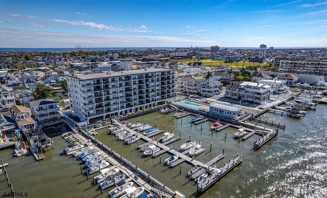 aerial view with a water view