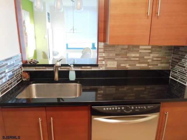 kitchen with decorative backsplash, stainless steel dishwasher, and sink