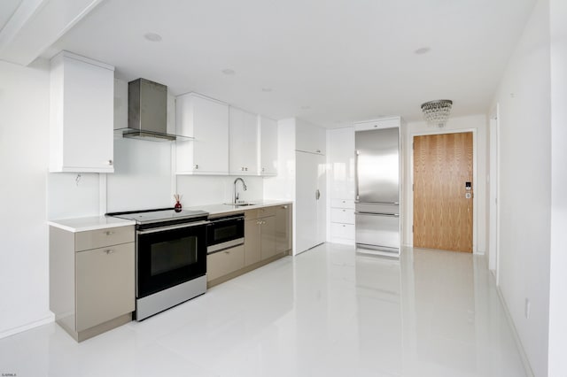 kitchen featuring sink, range with electric cooktop, oven, and wall chimney exhaust hood