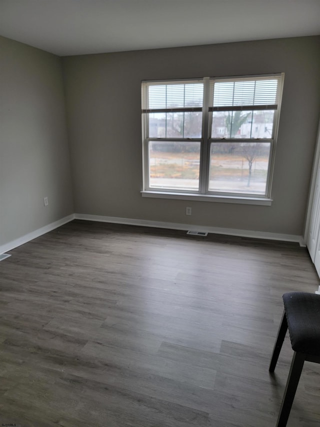 empty room with a wealth of natural light and dark hardwood / wood-style flooring