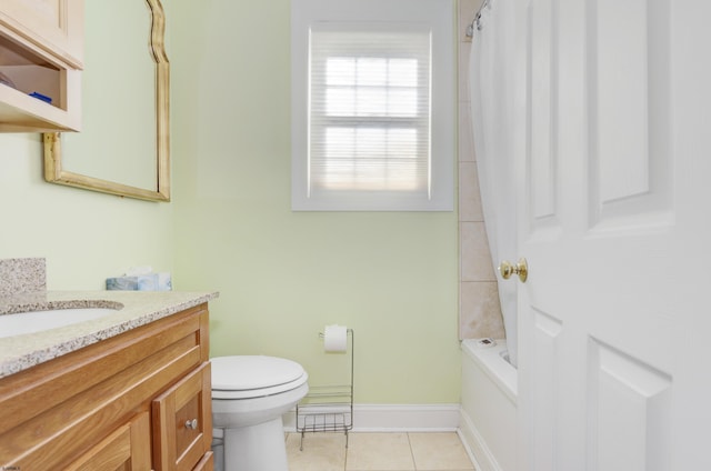 full bathroom with tile patterned flooring, vanity, shower / bath combo, and toilet