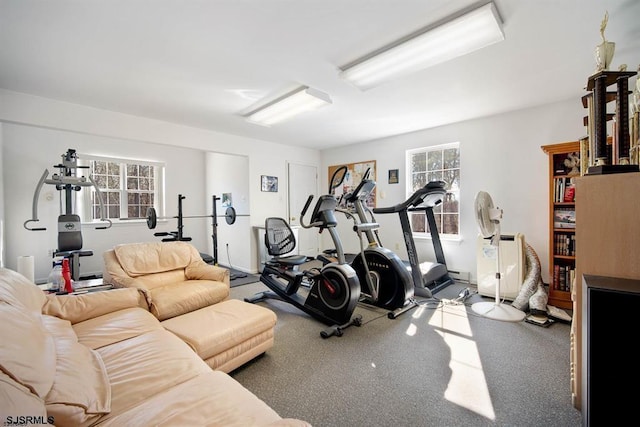 exercise room with carpet